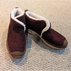 Easy Spirit Trippin Ankle Boots Booties Womens 9 Maroon Sherpa Slip On Cozy